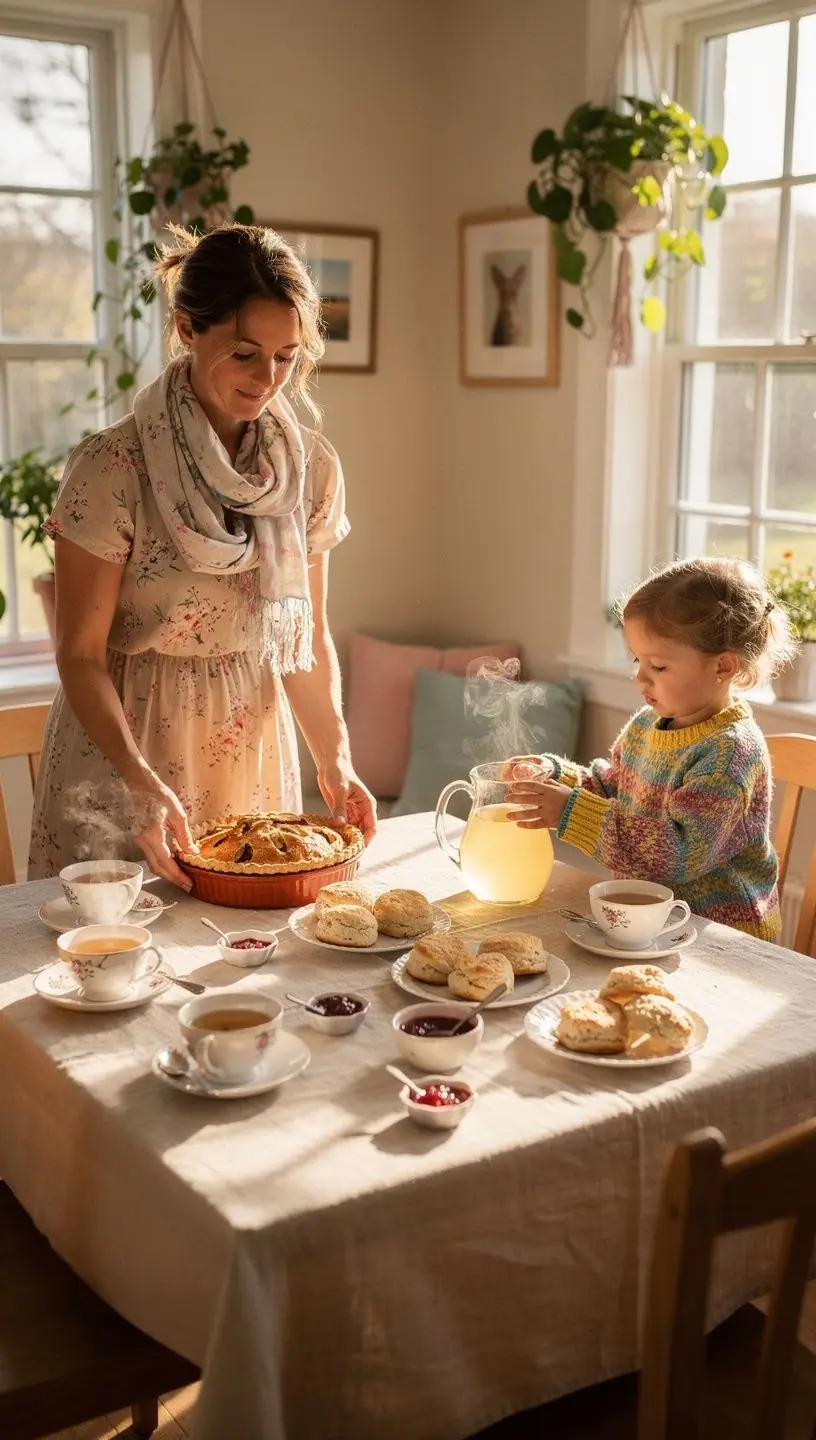 Moteris ramiai skaitydama dienoraštį, šalia jos arbatos puodelis ir žvakė.